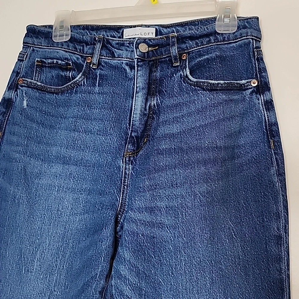 LOFT The Straight Cuffed Medium Blue Women's Jeans High Waist Summer Preppy - Picture 2 of 16